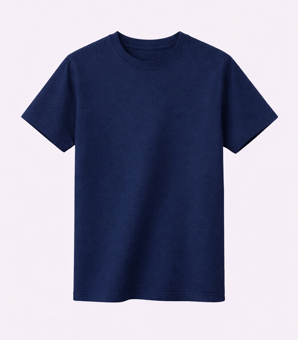 Navy blue t-shirt on a light purple background