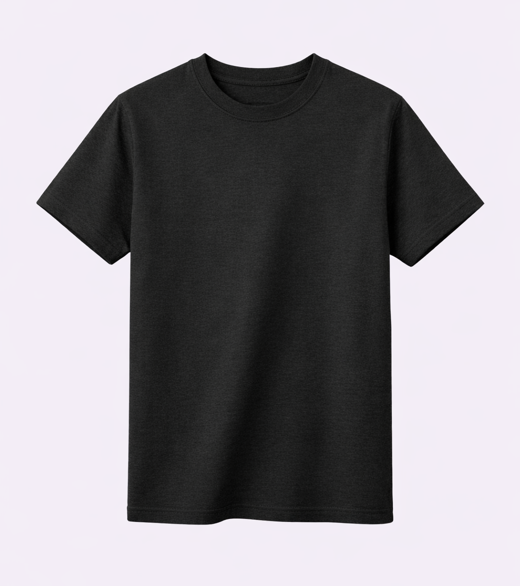 Black t-shirt on a light gray background