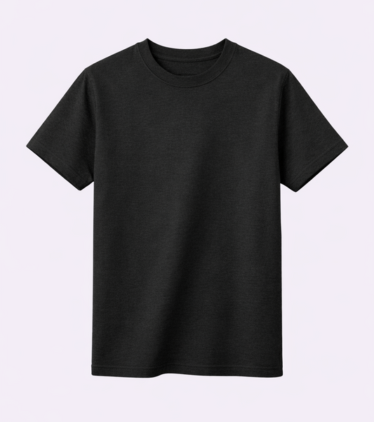 Black t-shirt on a light gray background